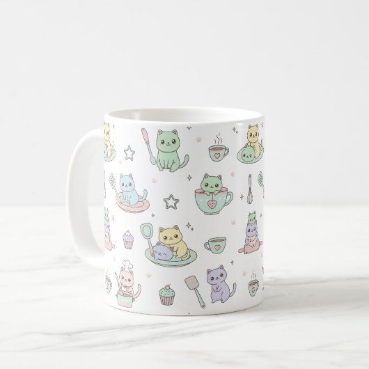 Kawaii Kittens Baking Pattern Coffee Mug Koffiemok (Voorkant links)