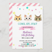 Kawaii kitty cat Birthday Invitation Kaart (Voorkant / Achterkant)