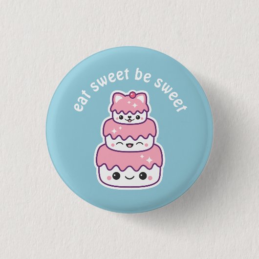 Kawaii Kitty Cat Cake Ronde Button 3,2 Cm (Voorkant)