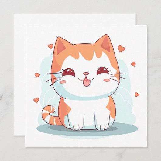 Kawaii Kitty Cat Chibi Kaart (Voorkant / Achterkant)