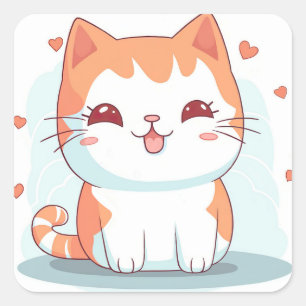 Kawaii Kitty Cat Chibi Vierkante Sticker