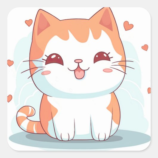 Kawaii Kitty Cat Chibi Vierkante Sticker (Voorkant)