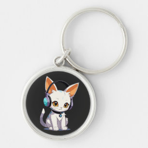 Kawaii Kitty in Stijlvolle Koptelefoon Sleutelhanger