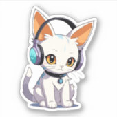 Kawaii Kitty in Stijlvolle Koptelefoon Sticker (Voorkant)