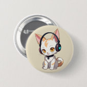Kawaii Kitty met schommelende hoofdtelefoon Ronde Button 5,7 Cm (Voorkant /achterkant)