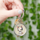 Kawaii Kitty met schommelende hoofdtelefoon Sleutelhanger (Hand)