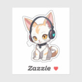 Kawaii Kitty met Schommelende Hoofdtelefoon Sticker (Vel)