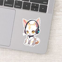 Kawaii Kitty met Schommelende Hoofdtelefoon Sticker
