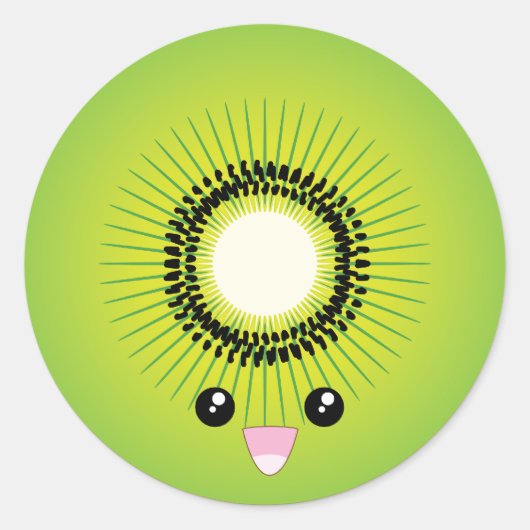 Kawaii Kiwi Ronde Sticker (Voorkant)