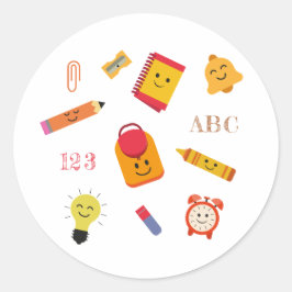 Kawaii kleurpotlood en schoolbenodigdheden ronde sticker