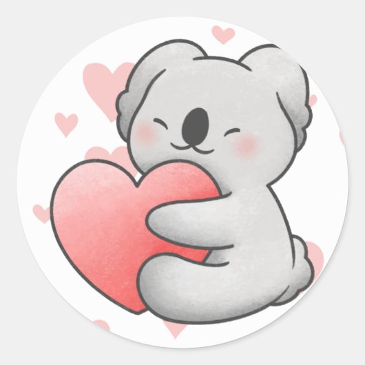 Kawaii Koala Hugging Heart heerlijk Ronde Sticker (Voorkant)