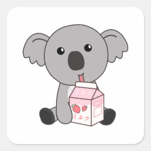 Kawaii Koala Retro Japanse aardbeienmelk Vierkante Sticker