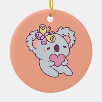 Kawaii Koala with Heart and Butterfly Keramisch Ornament