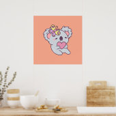 Kawaii Koala with Heart and Butterfly Poster (Keuken)