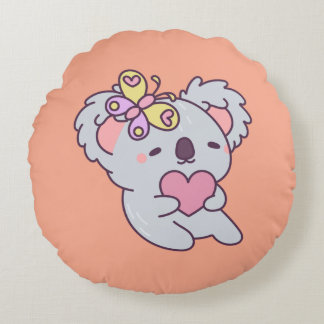 Kawaii Koala with Heart and Butterfly Rond Kussen