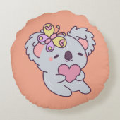 Kawaii Koala with Heart and Butterfly Rond Kussen (Achterkant)