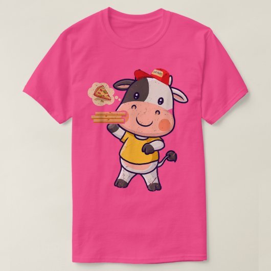 Kawaii Koe Cute Animal Pizza Delivery Funny Pizza T-shirt (Design voorkant)