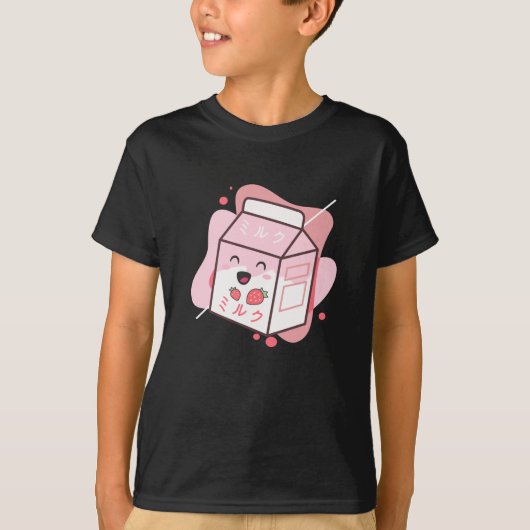 Kawaii Koe Retro Japanse aardbeienmelk T-shirt (Voorkant)