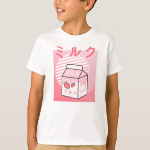 Kawaii Koe Retro Japanse aardbeienmelk T-shirt