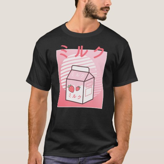 Kawaii Koe Retro Japanse aardbeienmelk T-shirt (Voorkant)