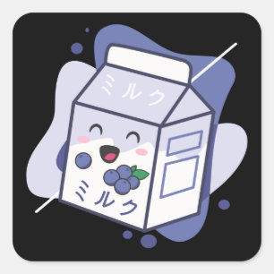 Kawaii Koe Retro Japanse blauwbes Vierkante Sticker