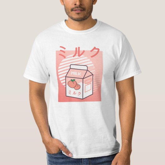 Kawaii Koe Retro Japanse peach Milk T-shirt (Voorkant)