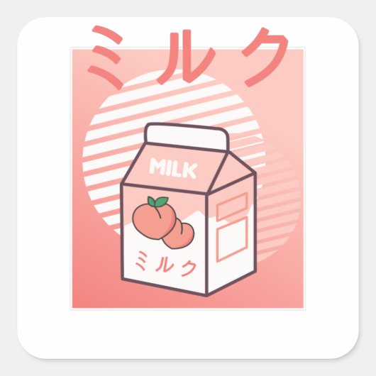 Kawaii Koe Retro Japanse peach Milk Vierkante Sticker (Voorkant)