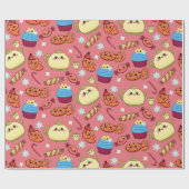 Kawaii koekjes en leuke thee tijd patroon cadeaupapier (Vlak)