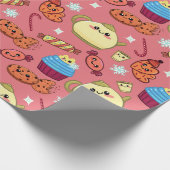 Kawaii koekjes en leuke thee tijd patroon cadeaupapier (Hoek)