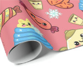 Kawaii koekjes en leuke thee tijd patroon cadeaupapier (Rol Hoek)
