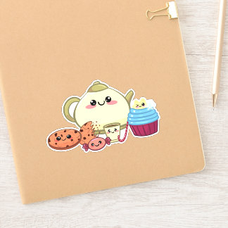kawaii koekjes en warme thee tijd sticker