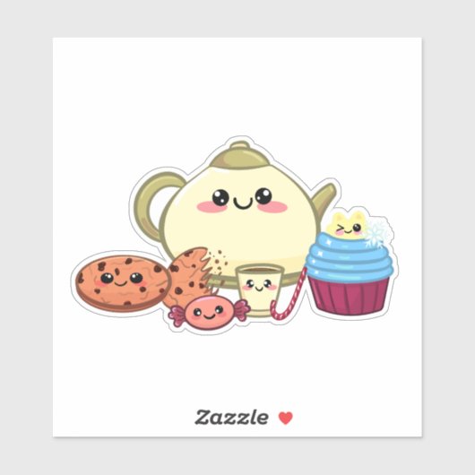 kawaii koekjes en warme thee tijd sticker (Vel)