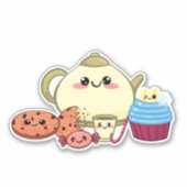 kawaii koekjes en warme thee tijd sticker (Voorkant)