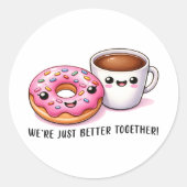 Kawaii Koffie en Donut Samen Beter Patroon Ronde Sticker (Voorkant)