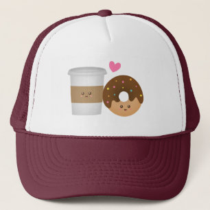 Kawaii koffie en donut verliefd Perfect paar Trucker Pet