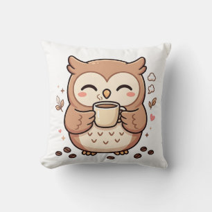 Kawaii koffie-uil kussenhoes kussen