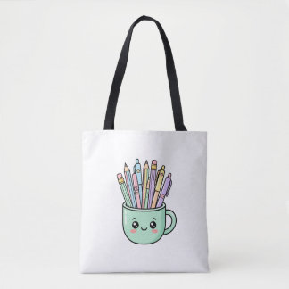 Kawaii koffiebeker potloden Cute Bedankt Juf G Tote Bag