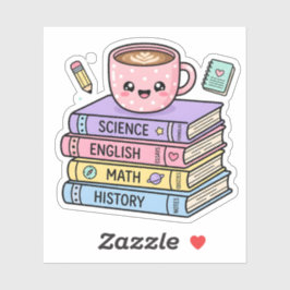 Kawaii koffiekop en studieboeken sticker