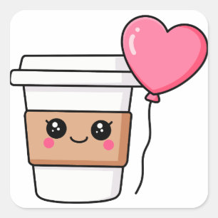 Kawaii koffiekopje met hart vierkante sticker