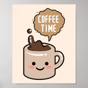 kawaii koffietijd kopje illustratie poster