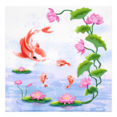 Kawaii Koi Vis Roze Water Lelies Vijver Foto Afdruk (Voorkant)