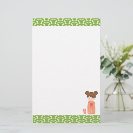 Kawaii Kokeshi Briefpapier (Staand voorkant)