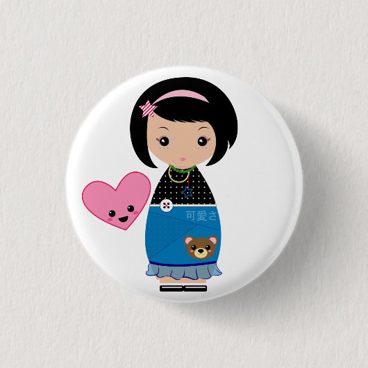Kawaii Kokeshi Pin Ronde Button 3,2 Cm (Voorkant)