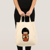 Kawaii Kokeshi (Rode Canvas tas) Japanse doll Tote Bag (Voorkant (product))