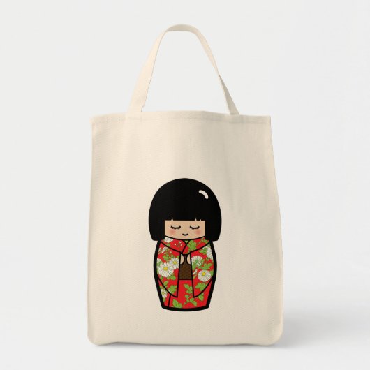 Kawaii Kokeshi (Rode Canvas tas) Japanse doll Tote Bag (Voorkant)