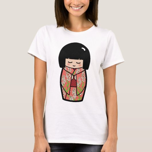 Kawaii Kokeshi (roze) Japanese Doll Shirt (Voorkant)