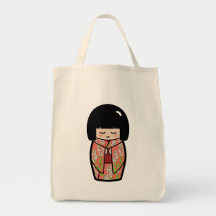 Kawaii Kokeshi (roze) Japanse dolle Canvas tas