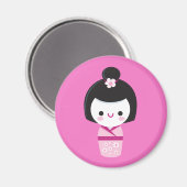 Kawaii Kokeshi - roze magneet (Voorkant / Achterkant)