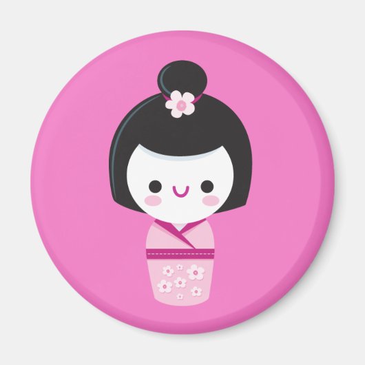 Kawaii Kokeshi - roze magneet (Voorkant)