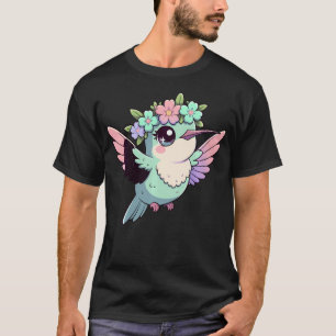 Kawaii Kolibrie Bloemenkroon Mooie Pastel Kleur Vo T-shirt